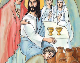 Jezus i Maryja – spotkanie z przyjaciółmi na weselu